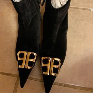Balenciaga Black velvet BB heeled boots